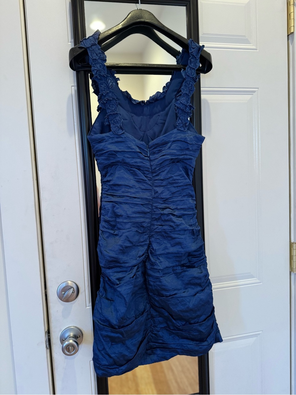BCBGMaxAzria Navy Textured Ruffle-Accent Mini Dress - Picture 2 of 3